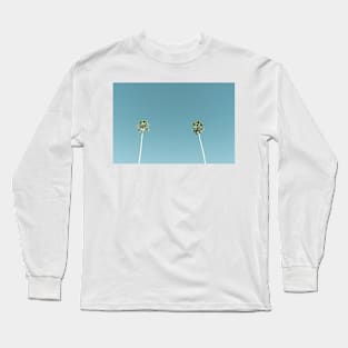 Tall fan palm trees against blue sky Long Sleeve T-Shirt